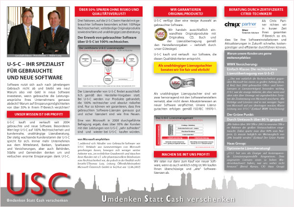 Firmenflyer U S C Software Leistungen Auf Einen Blick U S C